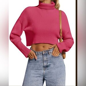 ZESICA TURTLENECK LONG SLEEVE RIBBED KNIT CROPPED SWEATER ROSE COLOR SZ LARGE